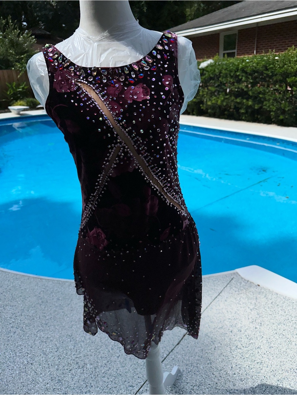 Ballroom dance/Skate dress. Elegant Embellished Velvet Sheath Dress in Deep Plum